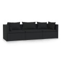 3-osobowa sofa z poduszkami, czarna, polirattan