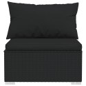 3-osobowa sofa z poduszkami, czarna, polirattan