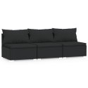 3-osobowa sofa z poduszkami, czarna, polirattan