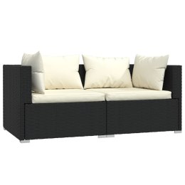 2-osobowa sofa z poduszkami, czarna, polirattan