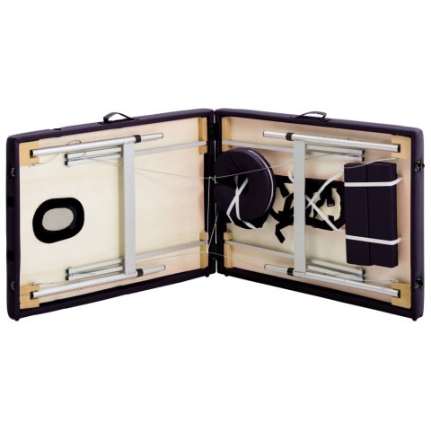 Składany stół do masażu, 2 strefy, aluminiowy, fioletowy