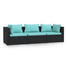 3-osobowa sofa ogrodowa z poduszkami, czarna, polirattan