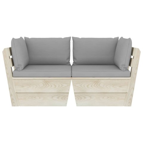 Ogrodowa sofa 2-osobowa z palet, z poduszkami, drewno świerkowe