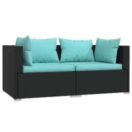 2-osobowa sofa ogrodowa z poduszkami, czarna, polirattan