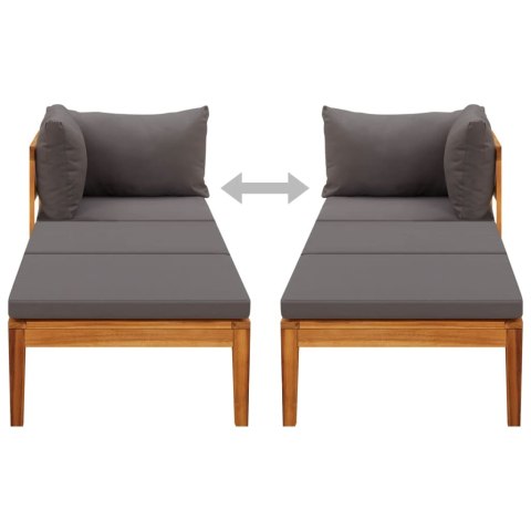 Leżak z podłokietnikiem, ciemnoszary, lite drewno akacjowe