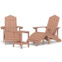 Krzesła Adirondack z podnóżkami i stolikiem, HDPE, brązowe
