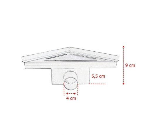 Odpływ trójkątny narożny 25x25x36cm prysznicowy podłogowy kratka ściekowa