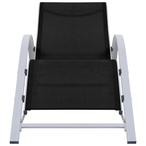 Leżaki ze stolikiem, 2 szt., aluminium, czarne