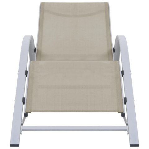 Leżaki ze stolikiem, 2 szt., aluminium, kremowe