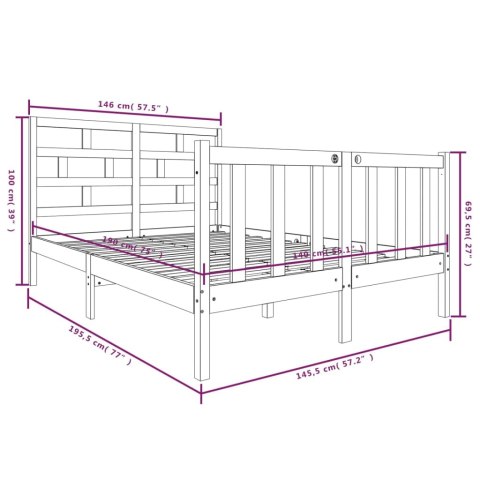 Rama łóżka, biała, lite drewno sosnowe, 140x190 cm