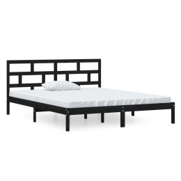 Rama łóżka z litego drewna, czarna, 120x190 cm, mała podwójna