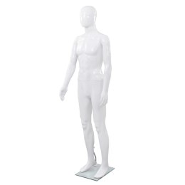 Manekin męski ze szklaną podstawą, biały, błyszczący, 185 cm