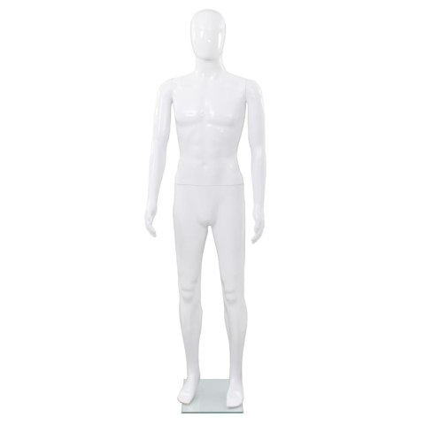 Manekin męski ze szklaną podstawą, biały, błyszczący, 185 cm Manekin męski ze szklaną podstawą, biały, błyszczący, 185 cm