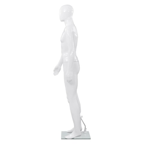 Manekin męski ze szklaną podstawą, biały, błyszczący, 185 cm Manekin męski ze szklaną podstawą, biały, błyszczący, 185 cm