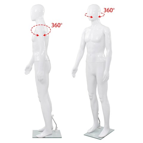 Manekin męski ze szklaną podstawą, biały, błyszczący, 185 cm Manekin męski ze szklaną podstawą, biały, błyszczący, 185 cm