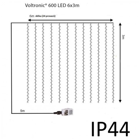 VOLTRONIC Świąteczna świetlna kurtyna 6x3m,600 LED, kolorowy