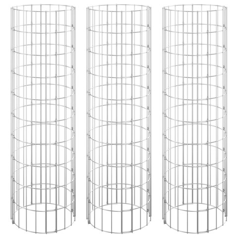 Okrągłe donice gabionowe, podniesione, 3 szt., stal, Ø30x100 cm
