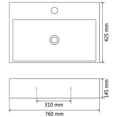 Umywalka ceramiczna z otworem na kran, 76x42,5x14,5 cm, czarna Umywalka ceramiczna z otworem na kran, 76x42,5x14,5 cm, czarna