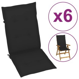 Poduszki na krzesła ogrodowe, 6 szt., czarne, 120x50x3 cm