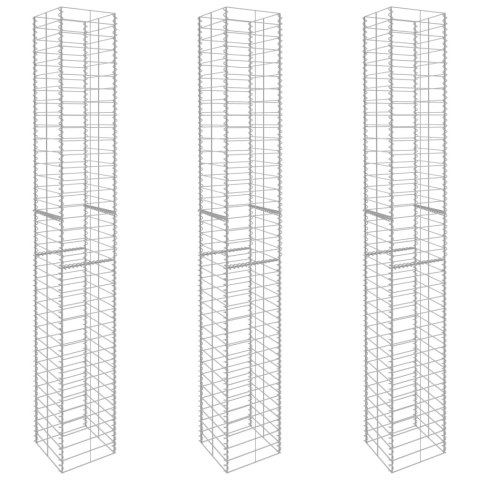Kosze gabionowe, 3 szt., galwanizowana stal, 25x25x197 cm