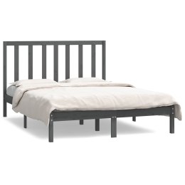 Rama łóżka, szara, lite drewno sosnowe, 135x190 cm, podwójna