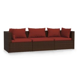 3-osobowa sofa ogrodowa z poduszkami, polirattan, brązowa