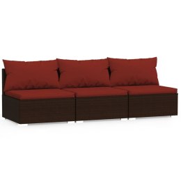 3-osobowa sofa ogrodowa z poduszkami, polirattan, brązowa