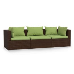 3-osobowa sofa ogrodowa z poduszkami, polirattan, brązowa