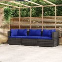 3-osobowa sofa ogrodowa z poduszkami, szary rattan PE