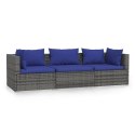 3-osobowa sofa ogrodowa z poduszkami, szary rattan PE