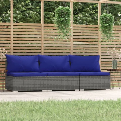 3-osobowa sofa ogrodowa z poduszkami, szary rattan PE