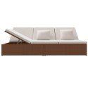 Rozkładane łóżko ogrodowe z poduszką, polirattan, brązowe