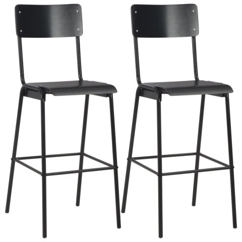 Krzesła barowe, 2 szt., czarne, sklejka i stal