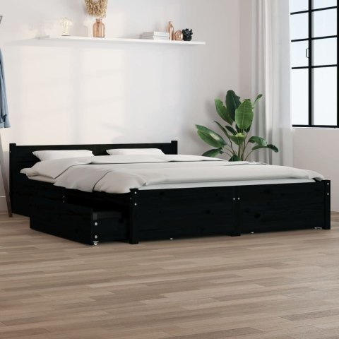 Rama łóżka z szufladami, czarna, 140x190 cm