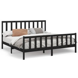 Rama łóżka, czarna, lite drewno sosnowe, 180x200 cm, Super King