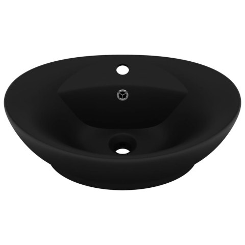 Owalna umywalka z przelewem, matowa czerń, 58,5x39 cm, ceramika