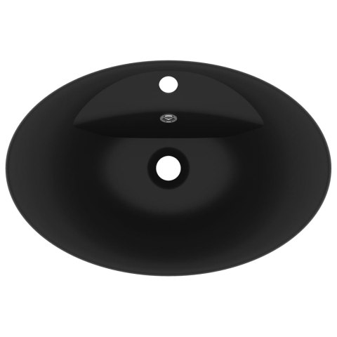 Owalna umywalka z przelewem, matowa czerń, 58,5x39 cm, ceramika