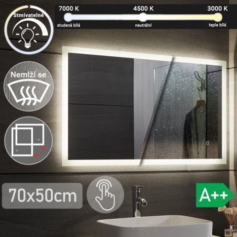 Aquamarin Lustro łazienkowe z oświetleniem LED 20W, 50x70cm Aquamarin Lustro łazienkowe z oświetleniem LED 20W, 50x70cm