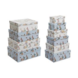 Zestaw pudełek do łączenia w organizer DKD Home Decor Niebieski Biały Kvety Karton (43,5 x 33,5 x 15,5 cm)