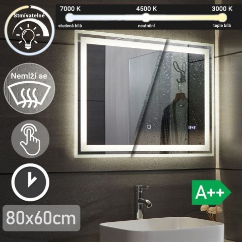 Aquamarin Lustro łazienkowe z oświetleniem LED, 80 x 60 cm Aquamarin Lustro łazienkowe z oświetleniem LED, 80 x 60 cm