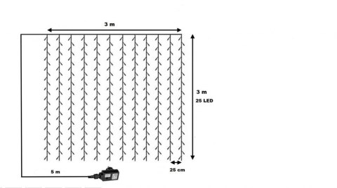 Zewnętrzna kurtyna świetlna LED 3×3 m, zimna biel, 300 diod