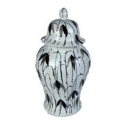 Szkatułka DKD Home Decor Porcelana Czarny Biały Orientalny Liść roślin (22 x 22 x 42 cm)