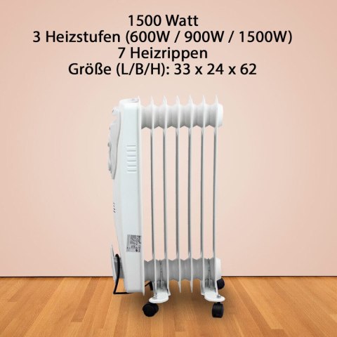 Elektryczny Grzejnik Olejowy 1500W Biały 7 żeberkowy L BITUXX