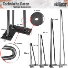 Noga meblowa z 3 drążków 40 cm czarna