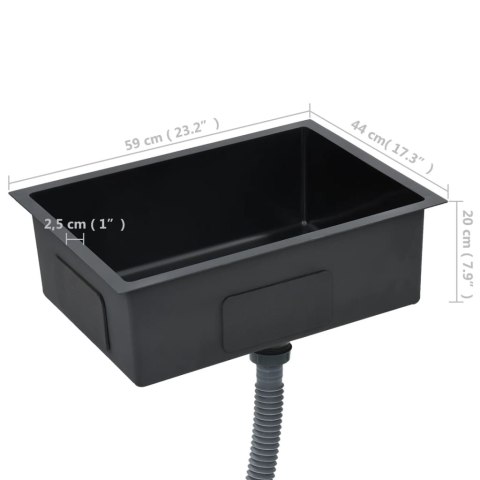 Ręcznie robiony zlew kuchenny, sitko, czarny, stal nierdzewna