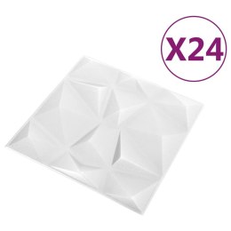 Panele ścienne 3D, 24 szt., 50x50 cm, diamentowa biel, 6 m²