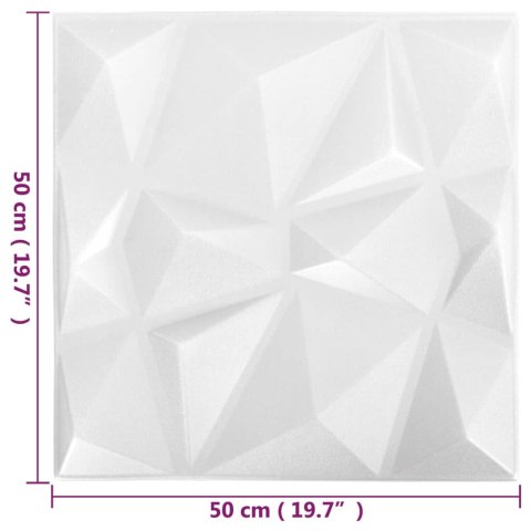 Panele ścienne 3D, 24 szt., 50x50 cm, diamentowa biel, 6 m²