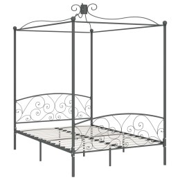 Rama łóżka z baldachimem, szara, metalowa, 140 x 200 cm