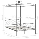 Rama łóżka z baldachimem, szara, metalowa, 140 x 200 cm