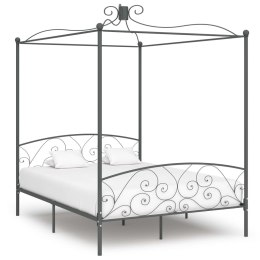Rama łóżka z baldachimem, szara, metalowa, 180 x 200 cm